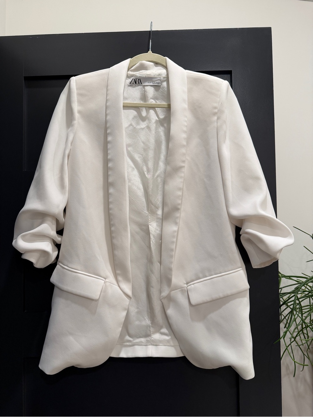 ZARA Oversized Women's White Open Front Blazer Jacket